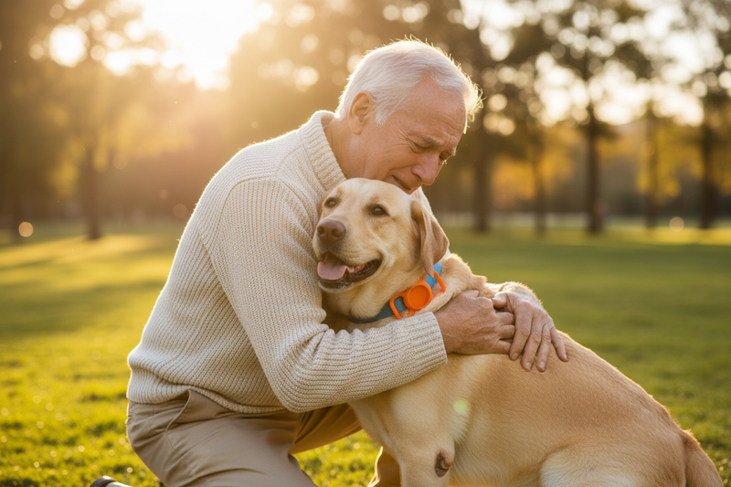 Elderly Man Reunion with Labrador